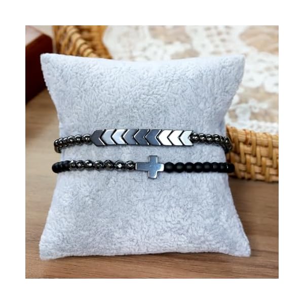 Black Hematite Beaded Stretch Braided Bracelet for Man Woman, Goth Handmade Bead Religious Punk Bracelets Accessories Fashion Jewelry Fathers Gift - Image 7