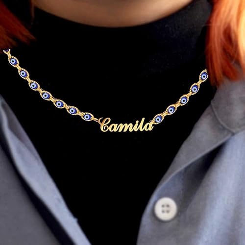 Miniatura 3 de DayOfShe Collar personalizado con capas de mal de ojo, chapado en oro real de 18 quilates, gargantilla de tercer ojo con nombre, joyería de Navidad,