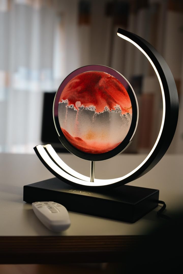 Luxus europe - Treibsand Tischlampe - Gold - Bewegte Sandkunst - Sanduhr-Lampe - Sandkunst in Glas - Schreibtischlampe - LED - Dimmbar - Industriell und modern - Nachtlicht für das Schlafzimmer