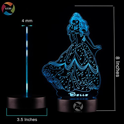 3D Optical Illusion Night Light - 7 Led Color Changing Lamp - Cool Soft Light Safe For Kids - Solution For Nightmares - Disney Princess Belle Beauty And The Beast #TOP3