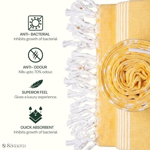 Image of Ultrasoft Bamboo Bath Towel | Quick Dry, Compact & Lightweight | Turkish Striped Satin Weave | Yellow | 63x33 Inch | 210 GSM