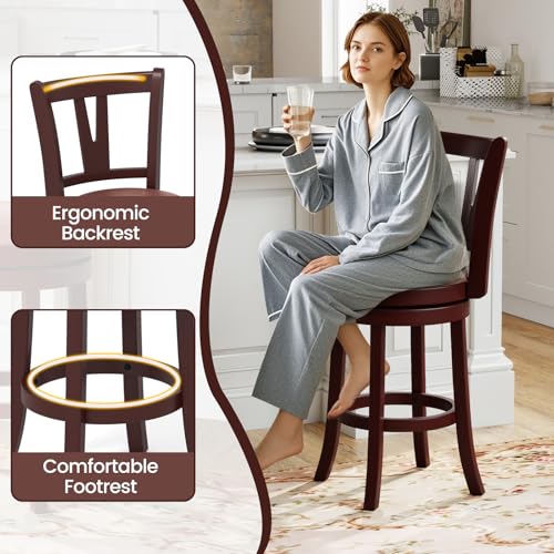 Butacos COSTWAY de 2 piezas con respaldo alto y reposapiés, tapizados en cuero sintético, para isla de cocina o comedor, altura de asiento 26 pulgadas, color capuchino miniatura 7