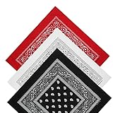 Bandana Kopftuch Set, 3 Farben Paisley Halstuch Kopf Square Schal, Multifunktionsfarbenes Kopftuch Armtuch Mischfarben für Männer Frauen Hip-Hop Sporting (white,black,red)