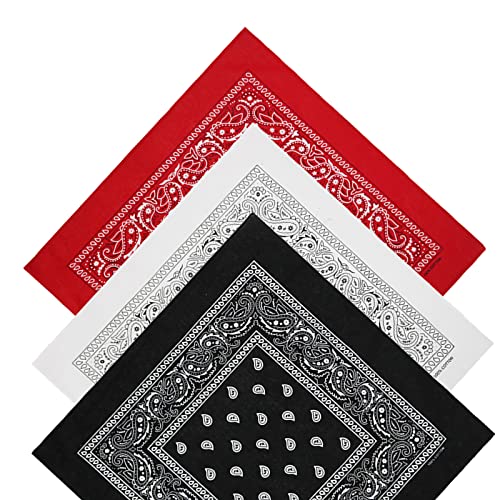 Bandana Kopftuch Set, 3 Farben Paisley Halstuch Kopf Square Schal, Multifunktionsfarbenes Kopftuch Armtuch Mischfarben für Männer Frauen Hip-Hop Sporting (white,black,red)