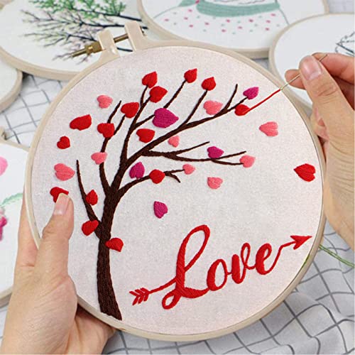 Image of Louise Maelys Love Heart Tree Embroidery Kit for Adults, Romantic DIY Craft | Needlepoint Kit with Pre-Printed Fabric, Hoop, Threads, Needles and Guide. Craft Kits for Adults with Love Design