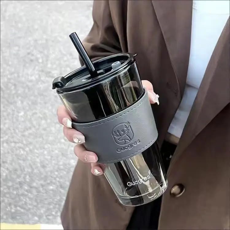 Image of Personalized Glass Tumbler with Straw & Rudraksha Rakhi Set | Custom Name Engraved Coffee Mug | Raksha Bandhan for Brother | Unique Rakhi Hamper | Personalized Present for