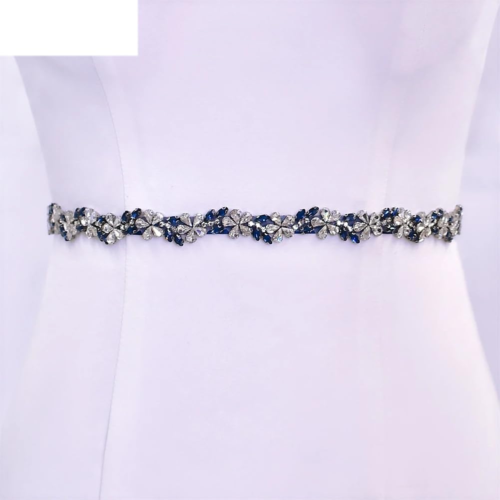 Cinturón fino para novia, color azul marino, con diamantes de imitación, para vestido de banquete, accesorios de boda