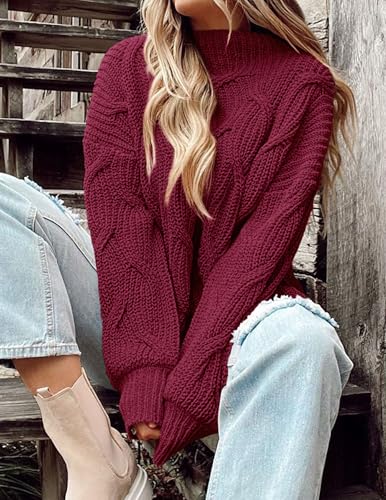 PRETTYGARDEN Women's Fall Oversized Pullover Sweaters Casual Crewneck Long Sleeve Chunky Cable Knit Tops Winter Clothing