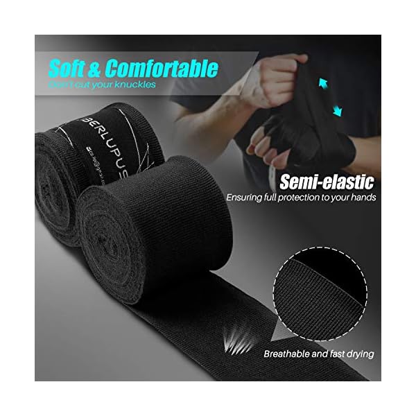 LIBERLUPUS-Elastic-Professional-120180-Inch-Hand-Wraps-for-Men-Women-Boxing-Gloves-Martial-Arts-Wraps-with-Hand-Wrist-Support-Stretch-Boxing-Handwraps-for-Kickboxing-Muay-Thai-MMA-Pair LIBERLUPUS Elastic Professional 120/180 Inch Hand Wraps for Men Women, Boxing Gloves Martial Arts Wraps with Hand & Wrist Support, Stretch Boxing Handwraps for Kickboxing Muay Thai MMA (Black, 180)
