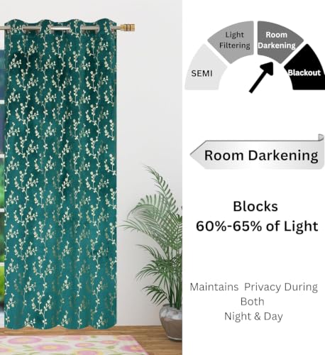 Image of Velvet Room Darkening Long Door Curtain 9 Feet, Golden Foil Print