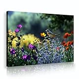 春に咲く花キャンバスプリント花とウグイスの鳥の壁アート自然庭園シーンアートワーク装飾写真リビングルームベッドルーム80x112cmインナーフレーム