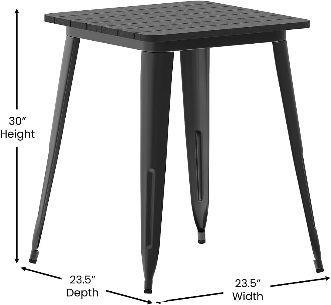 Flash Furniture Declan Commercial Outdoor Dining Table, All Weather Poly Resin Top with Steel Base, 23.75" Square, Black/Black