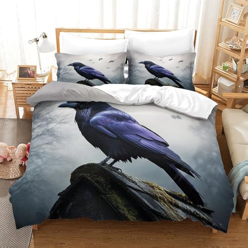 Housse de couette corbeau lit 220x240cm fermeture éclair invisible - 3