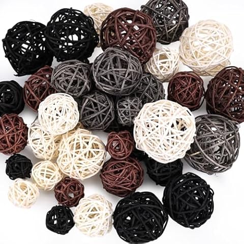 FUTUREPLUSX 42PCS Small Wicker Rattan Balls, Decorative Balls Orbs Vase Fillers Bowl Fillers for Halloween Home Wedding Decor DIY Crafts 4 Colors 4 Sizes Cover