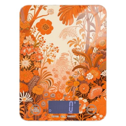 Bilancia con display LCD a fiori arancioni retrò per peso alimentare 5 kg/5 g, bilancia che pesa in grammi con 4 unità per cottura al forno peso da cucina digitale para comida