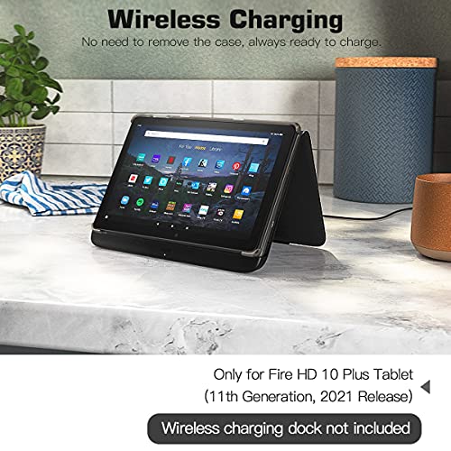 Timovo Protective Case Fits All-New Kindle Fire Hd 10 & 10 Plus Tablet (11Th Generation, 2021 Release) 10.1", Trifold Pu Leather Smart Stand Cover With Auto Weak And Sleep Function, Black #TOP3