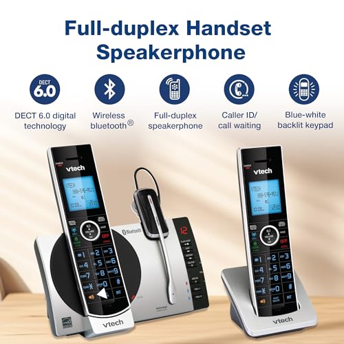 Image of VTech-Cordless Phone with Answering Machine with DECT 6.0 Headset, Bluetooth, Connect to Cell, Caller ID /Call Waiting, Handset Intercom,1,000 Name & Number Phonebook -DS6771-2 Silver /Black