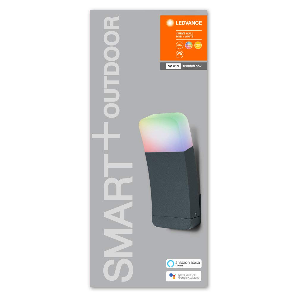 LEDVANCE Lampada da esterno a LED intelligente per parete con tecnologia WiFi, luce per esterno, colori RGB modificabili, scuro gr. Alluminio, compatibile con Google e Alexa, SMART+ WIFI CURVE WALL