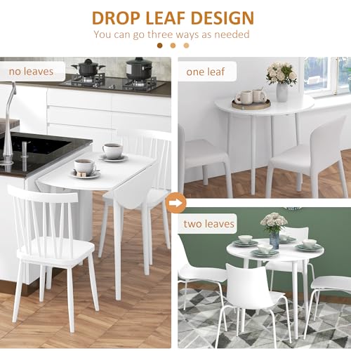 HOMCOM Folding Dining Table for 4, Round Drop Leaf Table, Modern Space Saving Small Kitchen Table with Wood Legs for Dining Room, White - Image 4