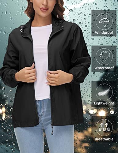 Avoogue Black Large Raincoat for Women - Lightweight, Waterproof, and Packable Hooded Windbreaker - Image 2