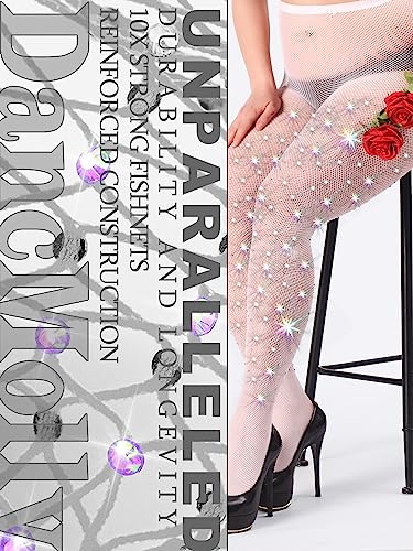 Image of DancMolly 10X Strong Ultra Sparkly Rhinestone Fishnet Stockings, Plus Size Sparkle Tights for Women Sexy Party Concert Outfit