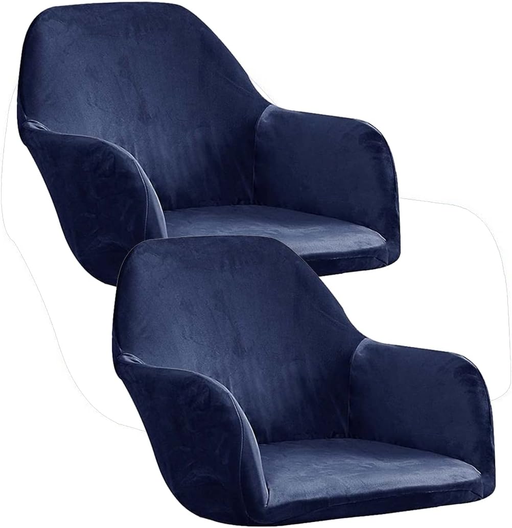 Luxury Velvet Dining Chair Covers Set of 4 Stretch Slipcovers with Arms Curved Back Accent Royal Blue 300g for Office Kitchen Dining Room
