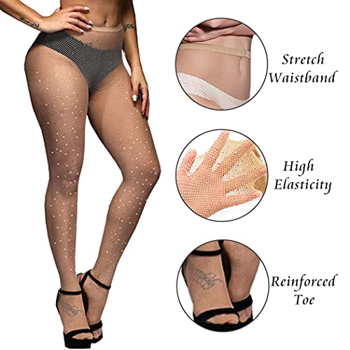 Yokawe Mesh Stocking Sexy High Waist Tights Crystal Fishnet Suspender Pantyhose Hollow Out Plus Size Stockings for Women3