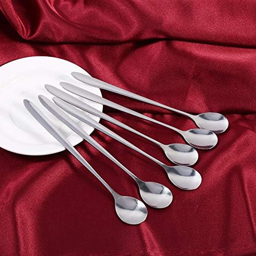 Long Handle Spoons, Set of 6 Stainless Steel Latte Spoons Long Teaspoons Coffee Spoons, Ice Cream Sundae Spoon, Long Handled Dessert Spoons, Tea Spoon, 7.3 x 1.2 inch