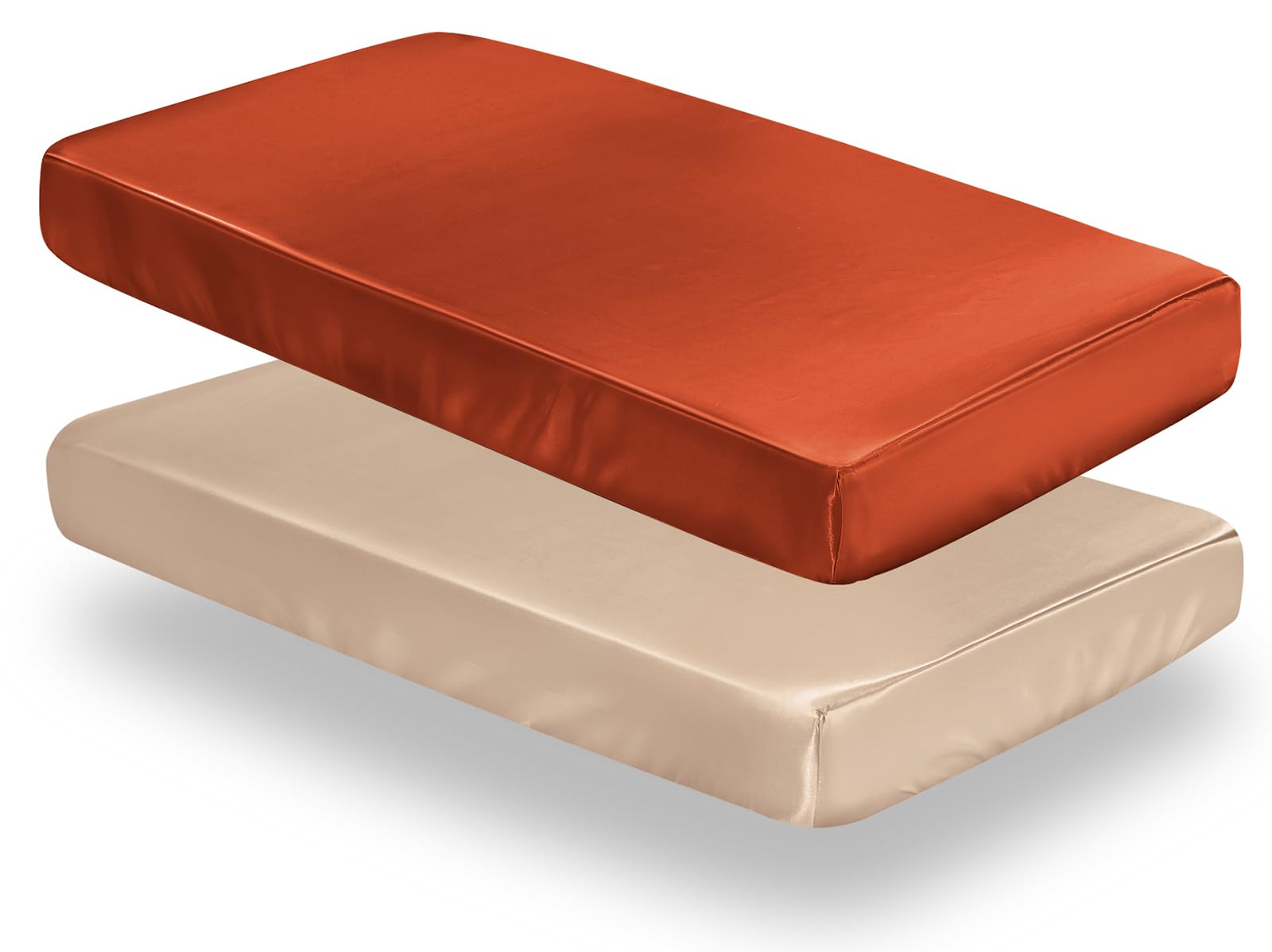SiinvdaBZX 2 Pcs Satin Mini Crib Sheets 38 x 24In, Rust Orange &amp; Beige | Silk-Like Soft Mini Portable Crib Sheets Mattress Cover Portable Playard Sheets with 5In Deep Pocket, Great for Baby Hair