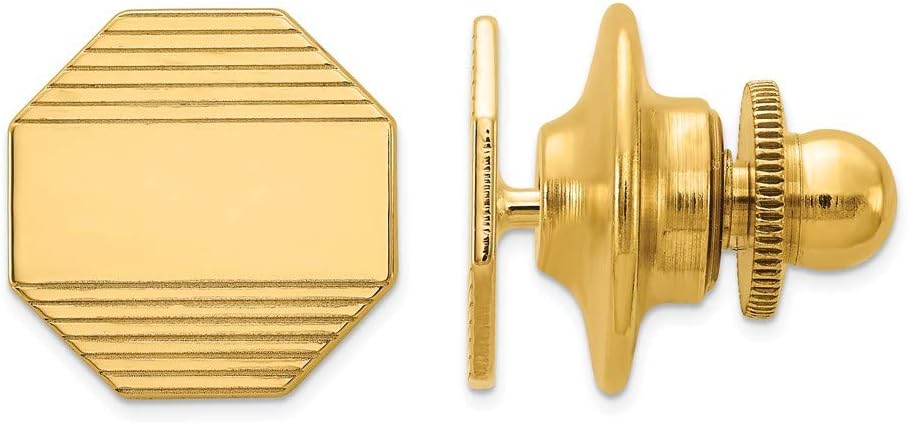 14k Yellow Gold Octagonal Grooved Men's Tie Pin Tie Tack