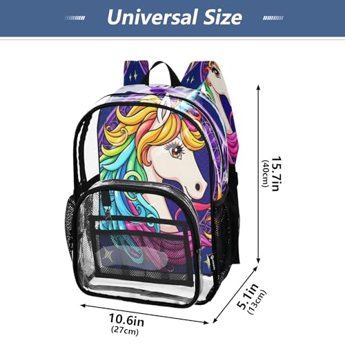 Unicorn Moon Star Horse Clear Backpack Heavy Duty See Through Transparent PVC BookBag for Kids Boy Girl School Work4