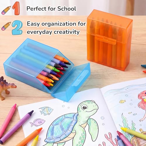 Image of Clabby 4 Pcs Clear Plastic Crayon Boxes Hold 24 Count, Blue,Orange