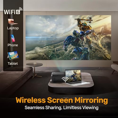 Image of OTEK Galaxy FHD Smart Projector, Inbuilt Netflix & Prime, 1080P Native, 4K Support, Android 13, 10000 Lumens, Auto Focus & Keystone, WiFi 6 & Bluetooth, 250 inch Display, Portable Home Cinema, Black