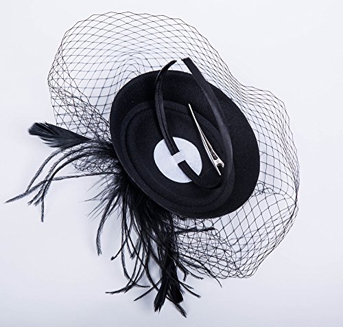 Cizoe Fascinators Hats 20S 50S Hat Pillbox Hat Cocktail Tea Party Headwear With Veil For Girls And Women(1-B1-Black) #TOP5