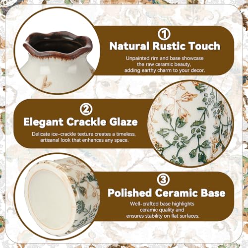Ninehaoou 1 Pcs Green and Beige Vintage Vase Ceramic Chinoiserie Floral Vase Cracked for Rustic Home Bookshelf Living Room Table Centerpiece Decors (Small)