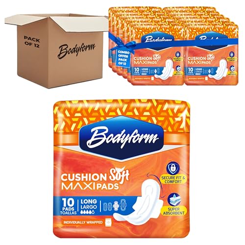 Image of Bodyform Maxi - Value Sanitary Napkins, Cushion Soft Always Comfortable and Ultra-Absorbent (Long, 120 Count (12 Packs of 10 Counts))
