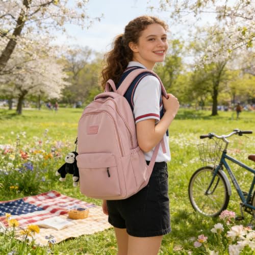 Image of JARKJARD Aesthetic Cute Backpack for Girls Student School College Travel | Large Capacity Solid Color Bookbag Daypacks for Women Daily Casual use