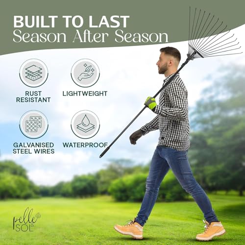 Pelle & Sol Garden Rake - 38-63 Inch Adjustable Lawn Rake for Gardening, Grass w/ 25 Tines for Yard Clean Up - Garden Rakes for Leaves, Lawn Leveller, Yard Clean Up Tool - Black - Image 2