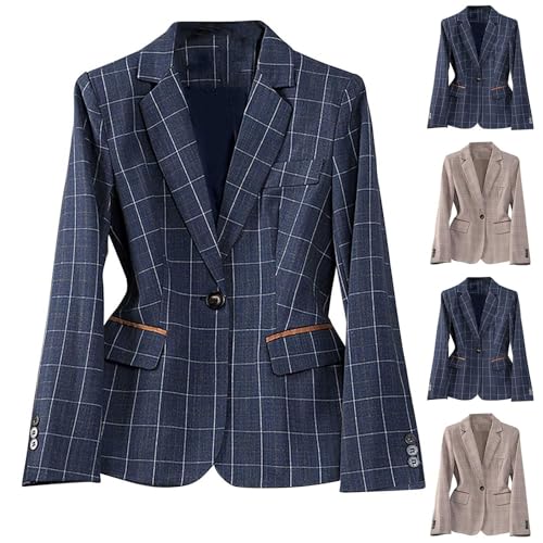 HGps8w Elegant Plaid Blazers for Women Trendy 2025 Lapel Open Front Cardigan Long Sleeve Casual Work Office Suit Jackets2