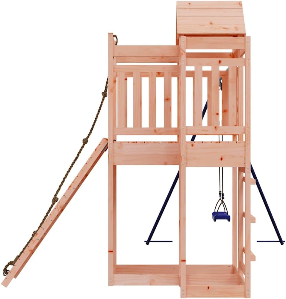 Outdoor Playset Wood Brown Blue Solid Douglas Wood Polypropylene with Climbing Wall Slide Swing Set for Backyard Fun