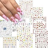 WAFOLOZE 9 Sheets Fruits Nail Decals - 3D Self-Adhesive Nail Stickers for Nail Art, Kids & Women