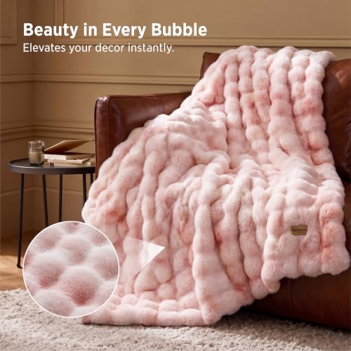Image of Bedsure Fluffy Bubble Faux Fur Twin Blanket, 60 inchx80 inch, Tie-dye Pink