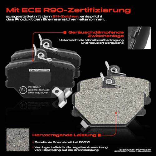 Frankberg Bremsensatz inkl. 2x Bremsscheiben + 4x Bremsbeläge Vorne Kompatibel mit City-Coupe 450 Cabrio 450 Fortwo Coupe 450 451 Crossblade Replace# 4514210210