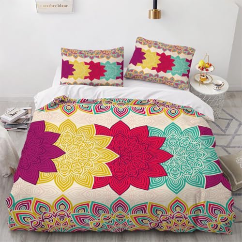 Housse de Couette Boho 3D Rétro en Microfibre Douce avec Fermeture Éclair - 2