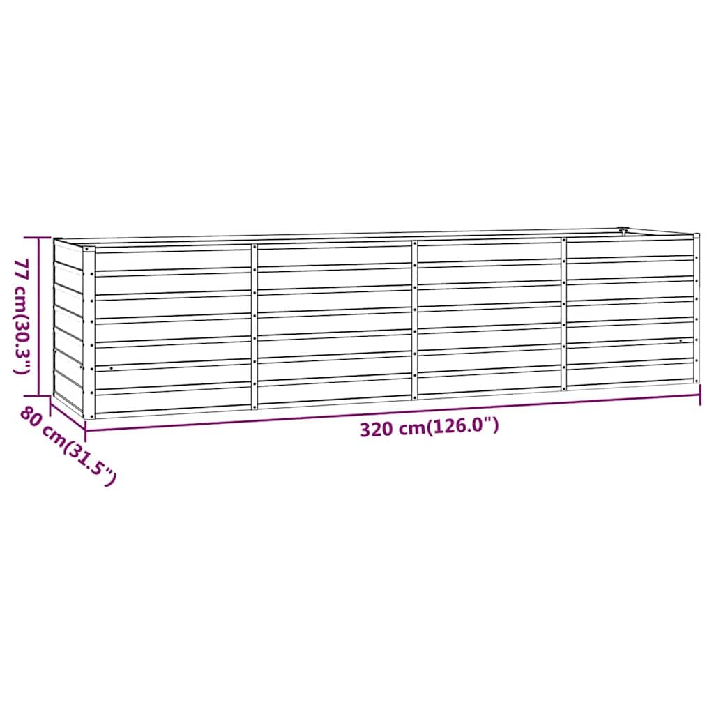 Podwyższona donica kortenowska rdzawa 320x80x77 cm, duża skrzynia ogrodowa do warzyw i kwiatów, antykorozyjna stal corten na taras i balkon, bezpieczne zagięte brzegi, otwarte dno