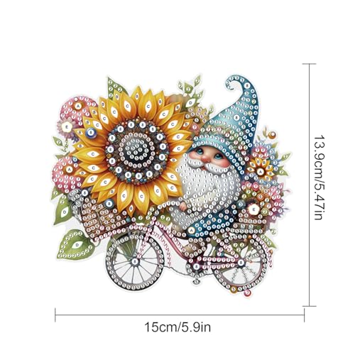 Image of AiYuanzsh 5D Diamond Painting Hanging Ornament, Gnome with Sunflower Design DIY Acrylic Pendant Kit, Handmade Diamond Art Suncatcher Decoration for Home Wall Window Gift
