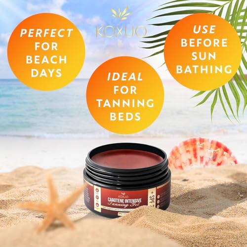 Image of Carotene Tanning Gel for Deep Natural Tan - Tanning Accelerator with Coconut Oil, Carrot Extract & Vitamin E - Bronzing Body Moisturizer for Indoor & Outdoor Use 100g