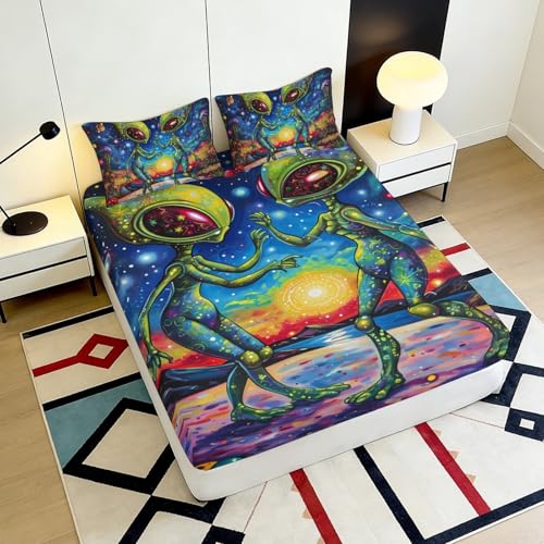 Drap-housse microfibre imprimé 3D espace élastique pour lit 120x200 - 6