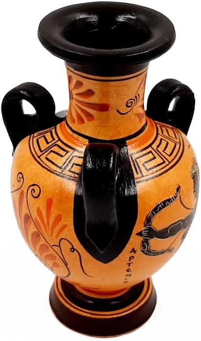 Greek Vase,Amphora 17cm with 3 Handles,God Apollo with Goddess Artemis