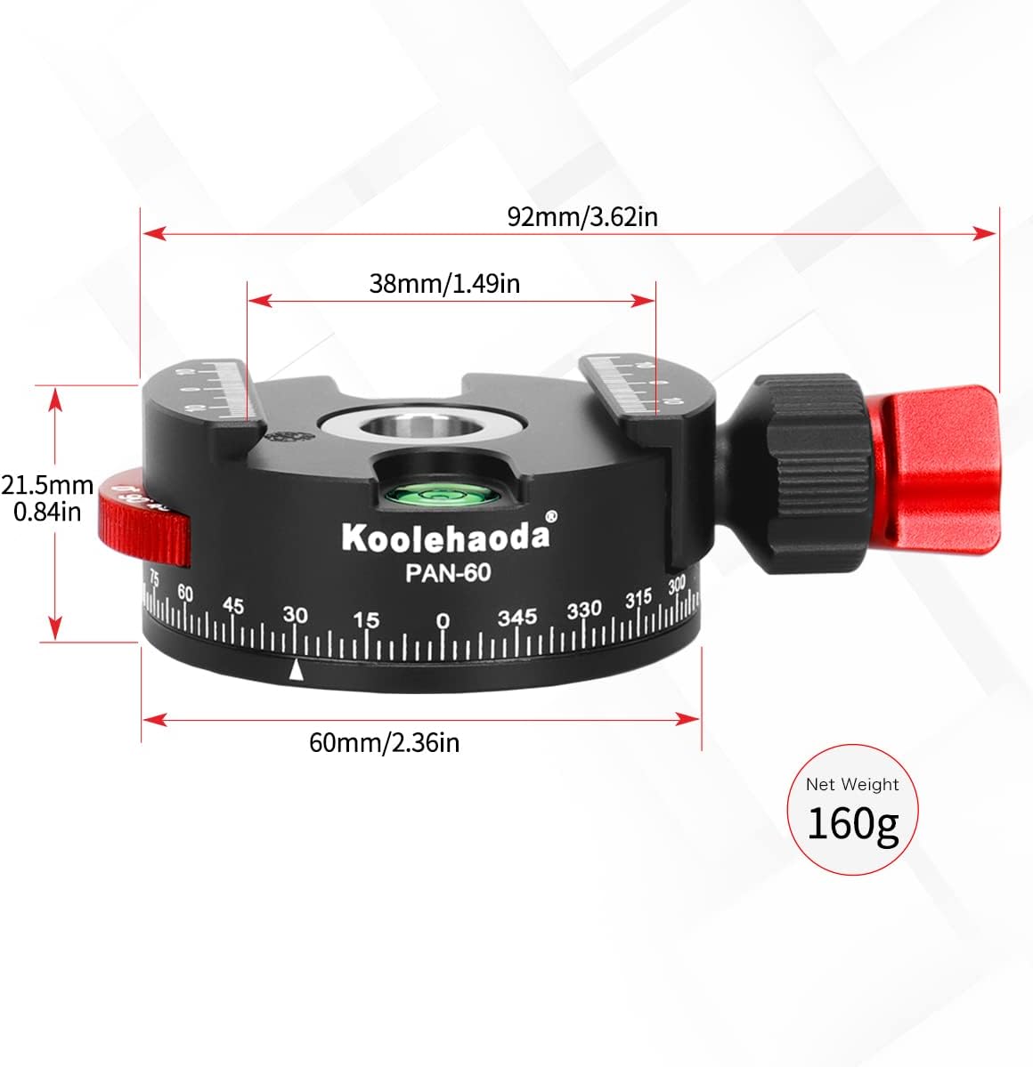 Koolehaoda Panoramic Tripod Head All-Metal 360º Panoramic Head with Indexing Rotator Compatible for Arca Swiss Quick Release Plate